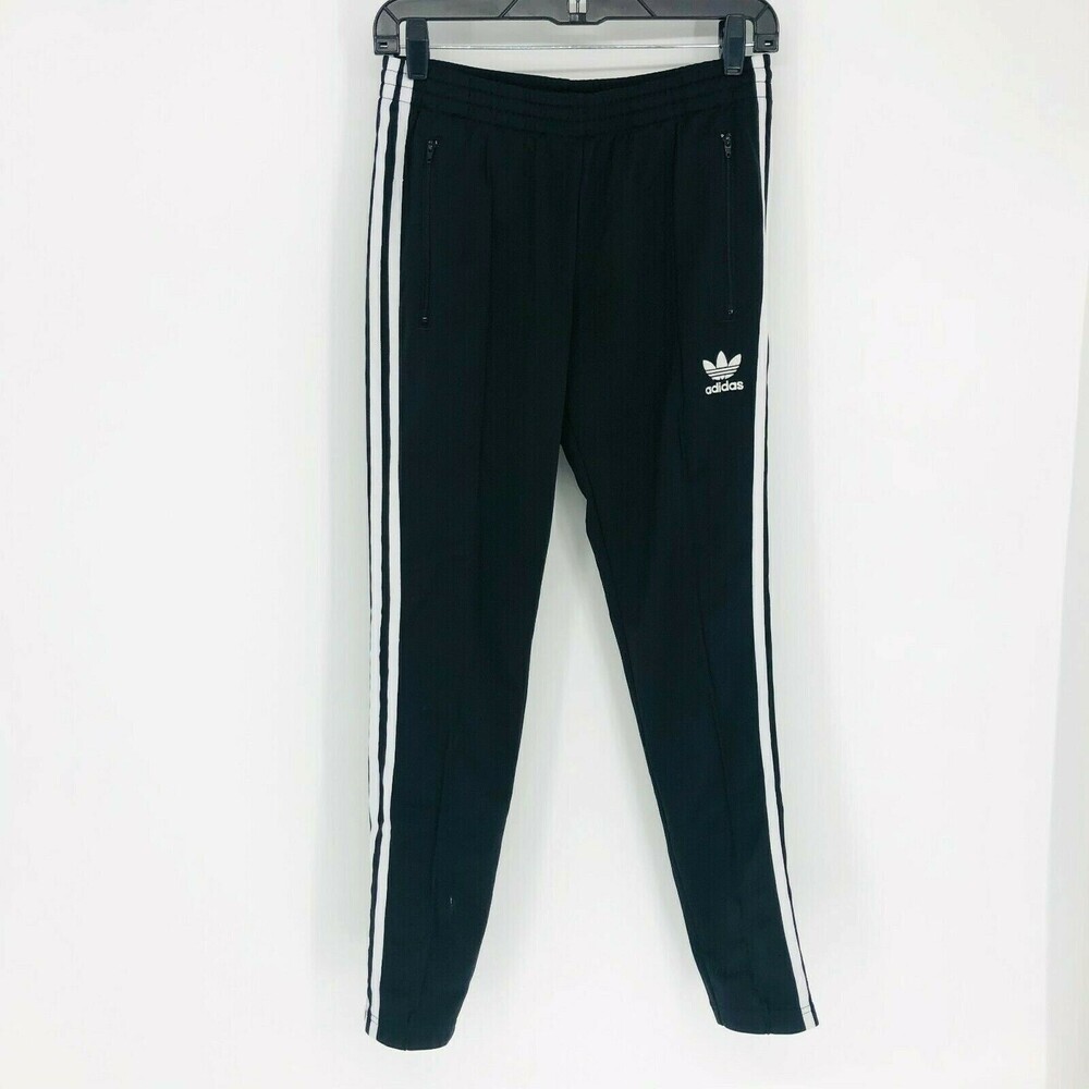 Adidas Soccer Pant Size Small Ankle Zip 3 Stripe Black and White Tapered Leg